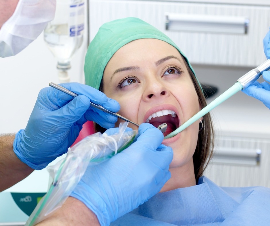 Patient with mouth open during dental treatment